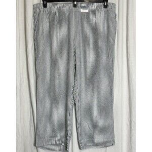 Old Navy Womens Pants 3X High-Rise Wide Leg Blue Striped Linen Blend Pull On